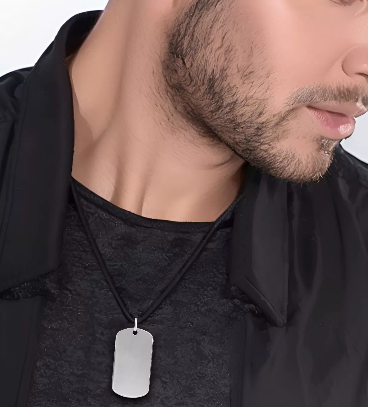 Chapa de identidad plata tipo militar 062_NCM381 chapa de identidad plata toma modelo masculino