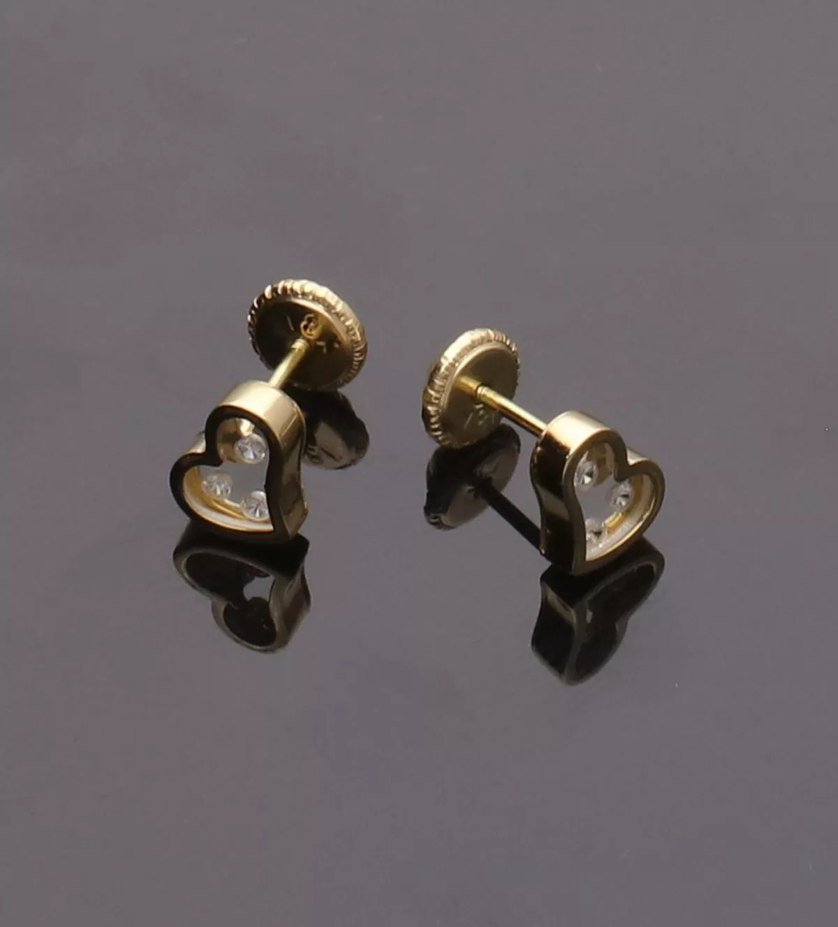 Pendientes de bebé oro 18k "Serdtsa" pendientes de oro para bebe sin retoque