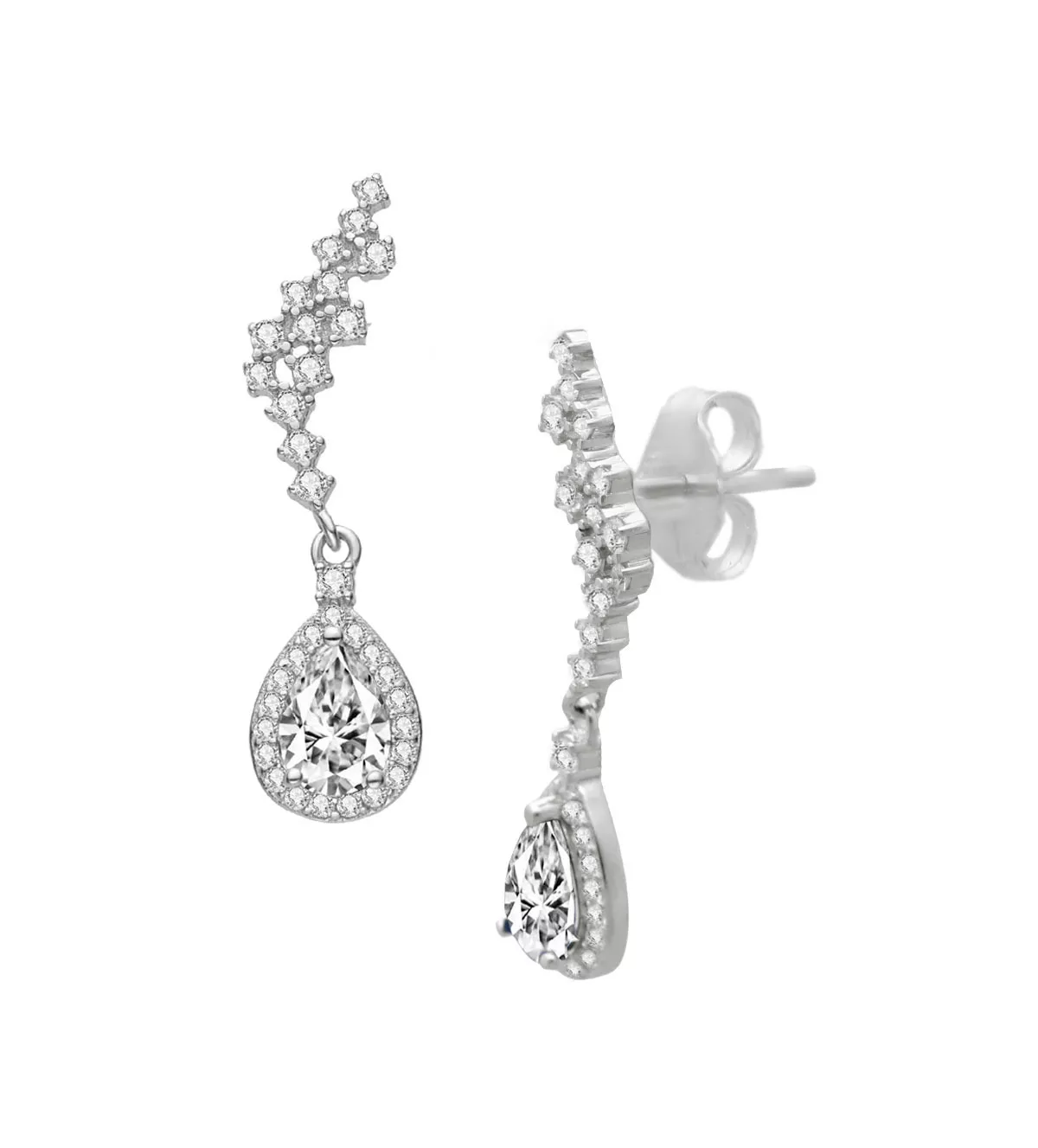 pendientes de plata largos con circonitas Brisas