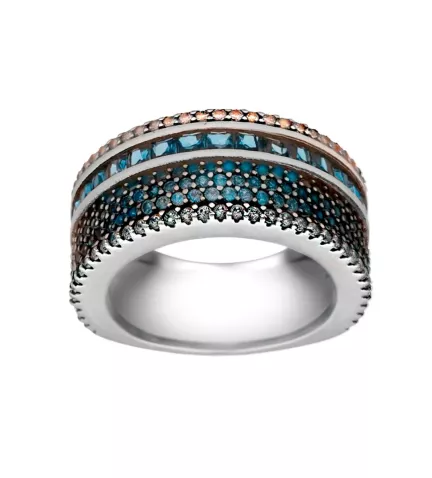 anillo de plata marca Vapour con cristales checos tonos azulados