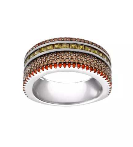 anillo de plata marca Vapour media alianza cristales anaranjados