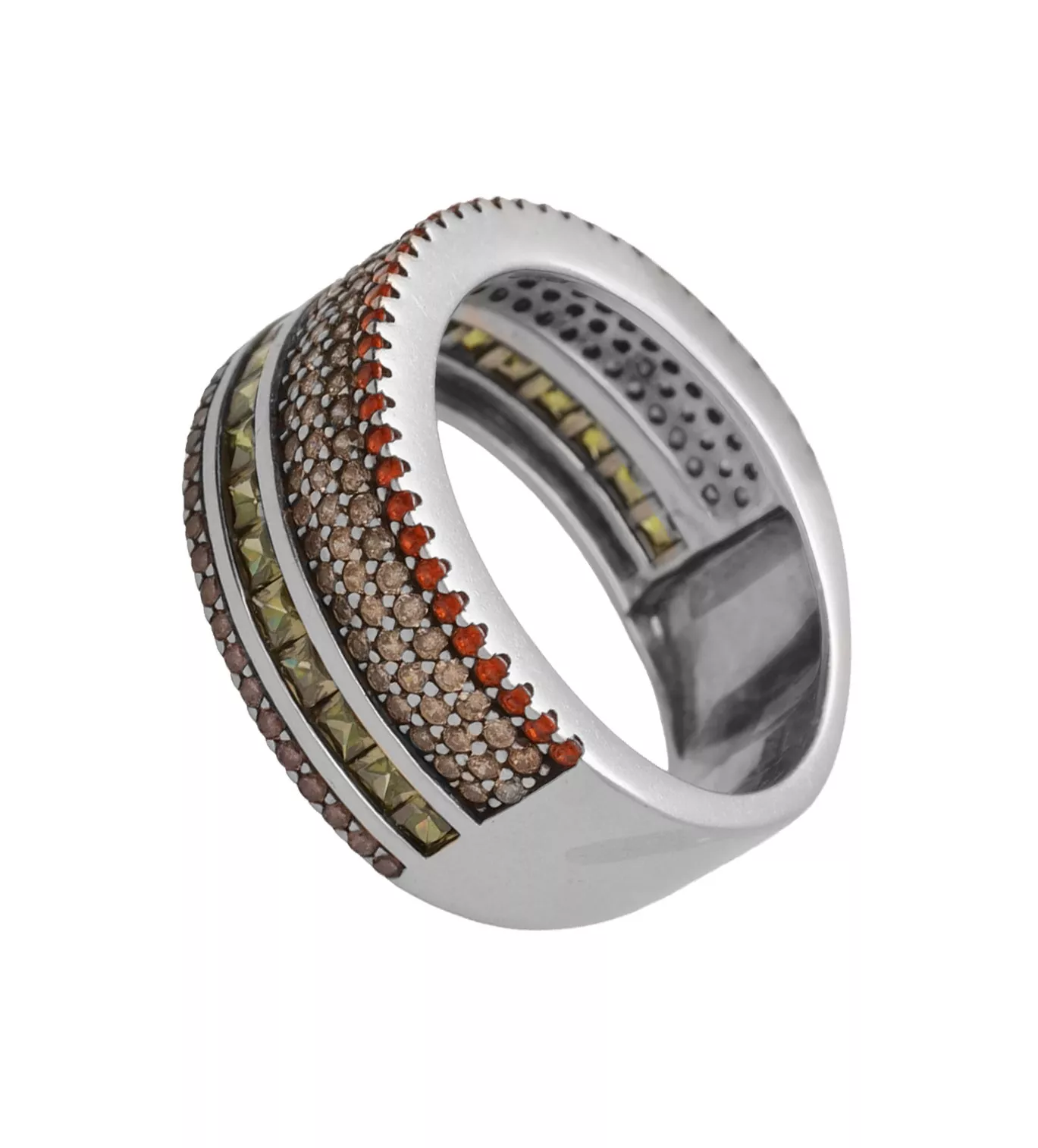 Anillo de plata “Eterno” marca Vapour 1261-B-18 anillo de plata marca Vapour media alianza cristales anaranjados foto vista de lado