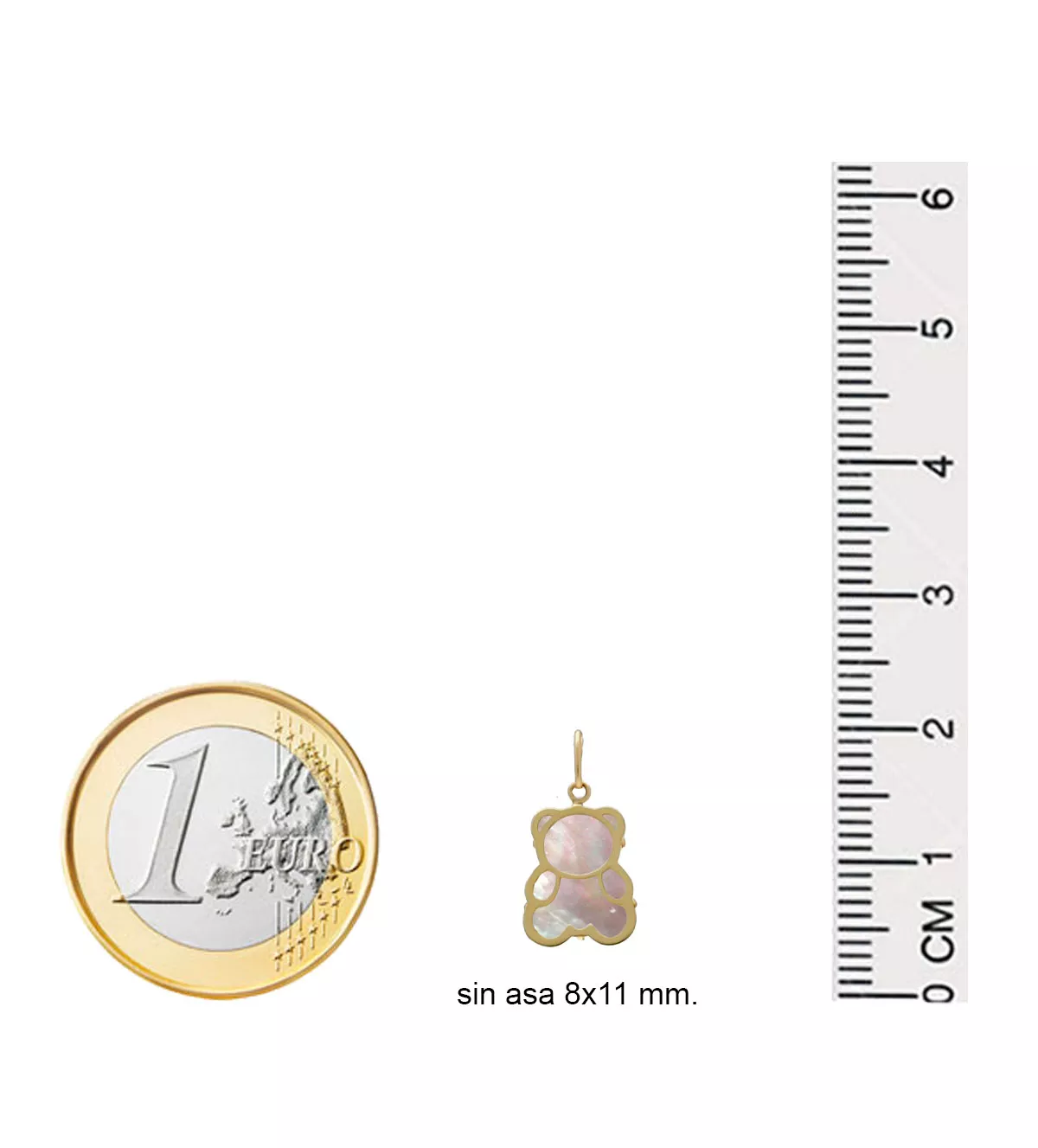 Colgante de oro 9K oso nácar colgante de oro 9 ktes y nácar con forma de oso vista con medidas