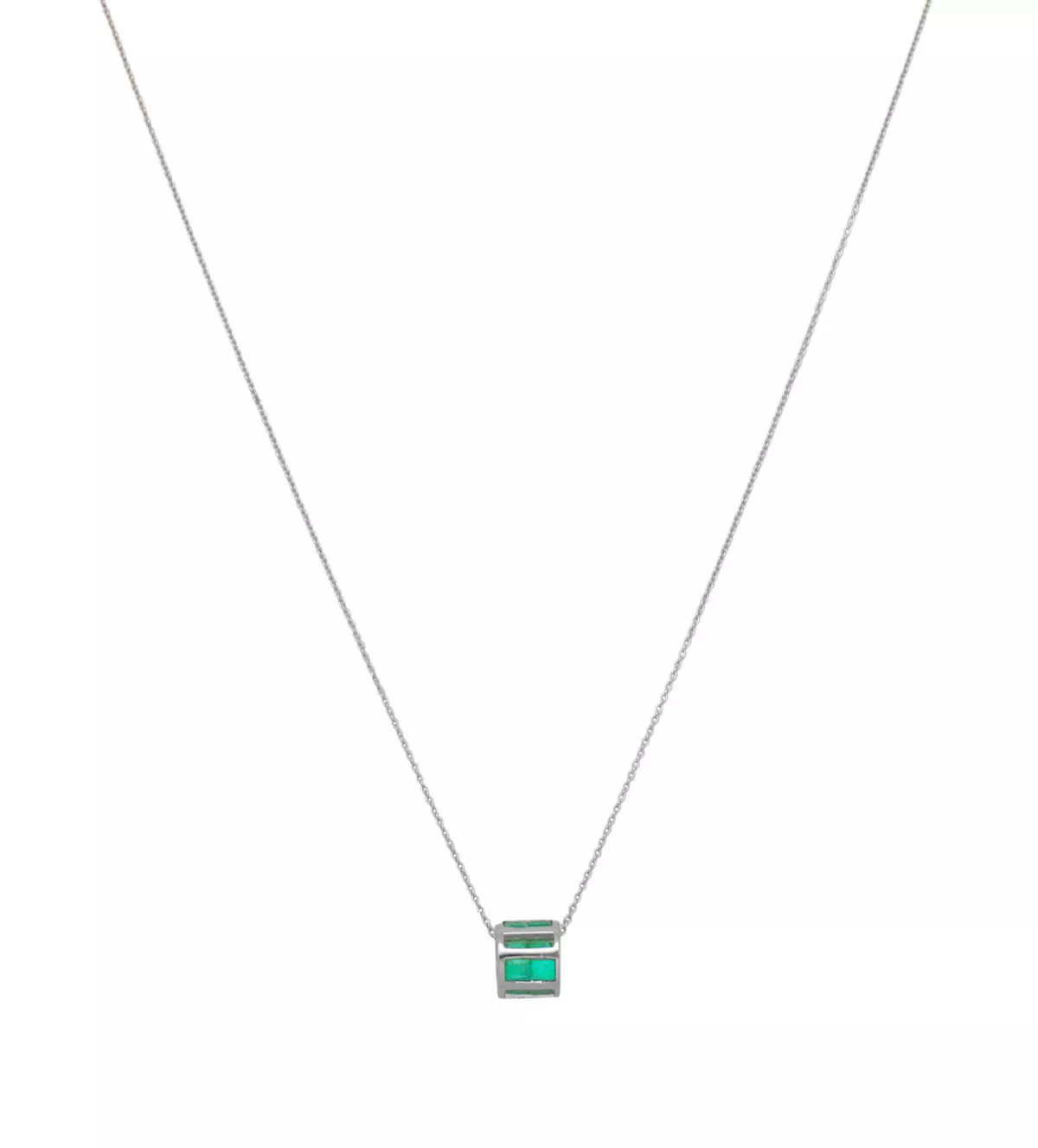 gargantilla de oro blanco con motivo cilindrico de esmeraldas y brillantes