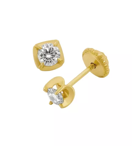 pendientes de oro amarillo con circones vista lateral y frontal