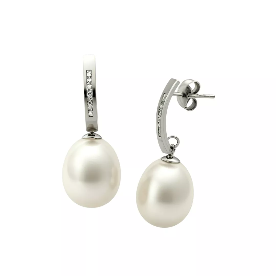 Pendientes de oro blanco perlas y circones "Toques Reales" Pendientes de oro blanco perlas y circones "Toques Reales" - Imagen 3