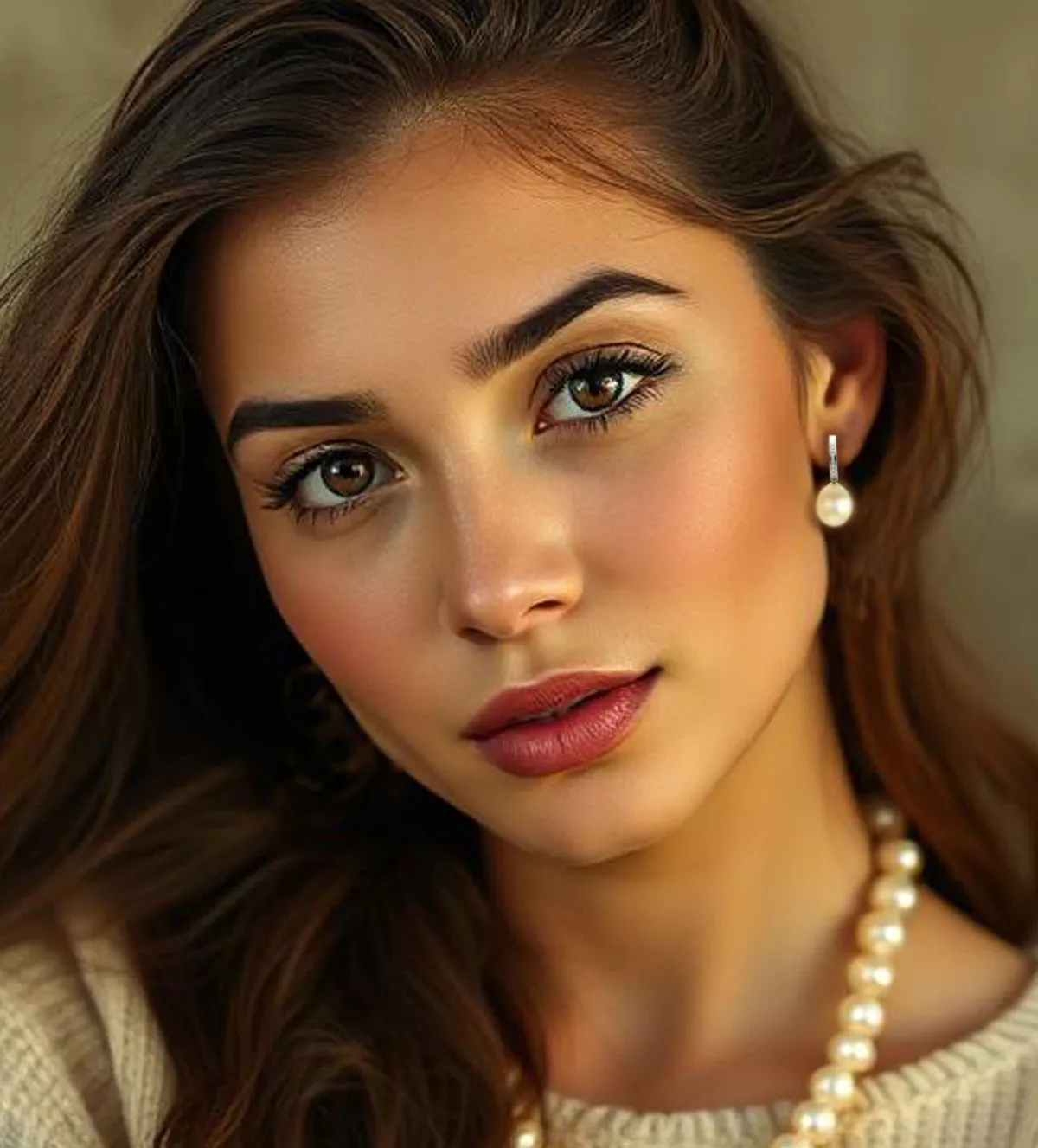 Pendientes de oro blanco perlas y circones "Toques Reales" pendientes de oro blanco 18k con circones y perlas cultivadas foto modelo femenino