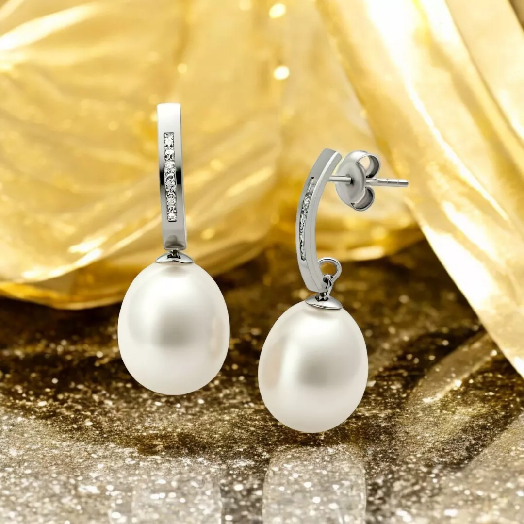 Pendientes de oro blanco perlas y circones "Toques Reales" Pendientes de oro blanco perlas y circones "Toques Reales" - Imagen 5
