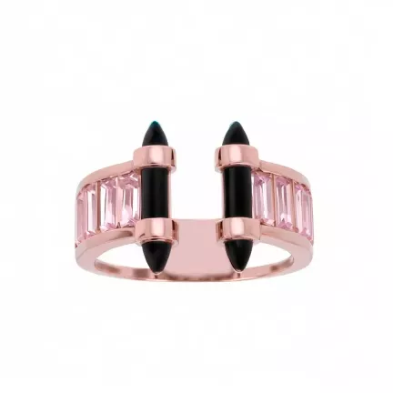 anillo de oro rosa con cuarzos y onix marca Perelli nombre Dualidad