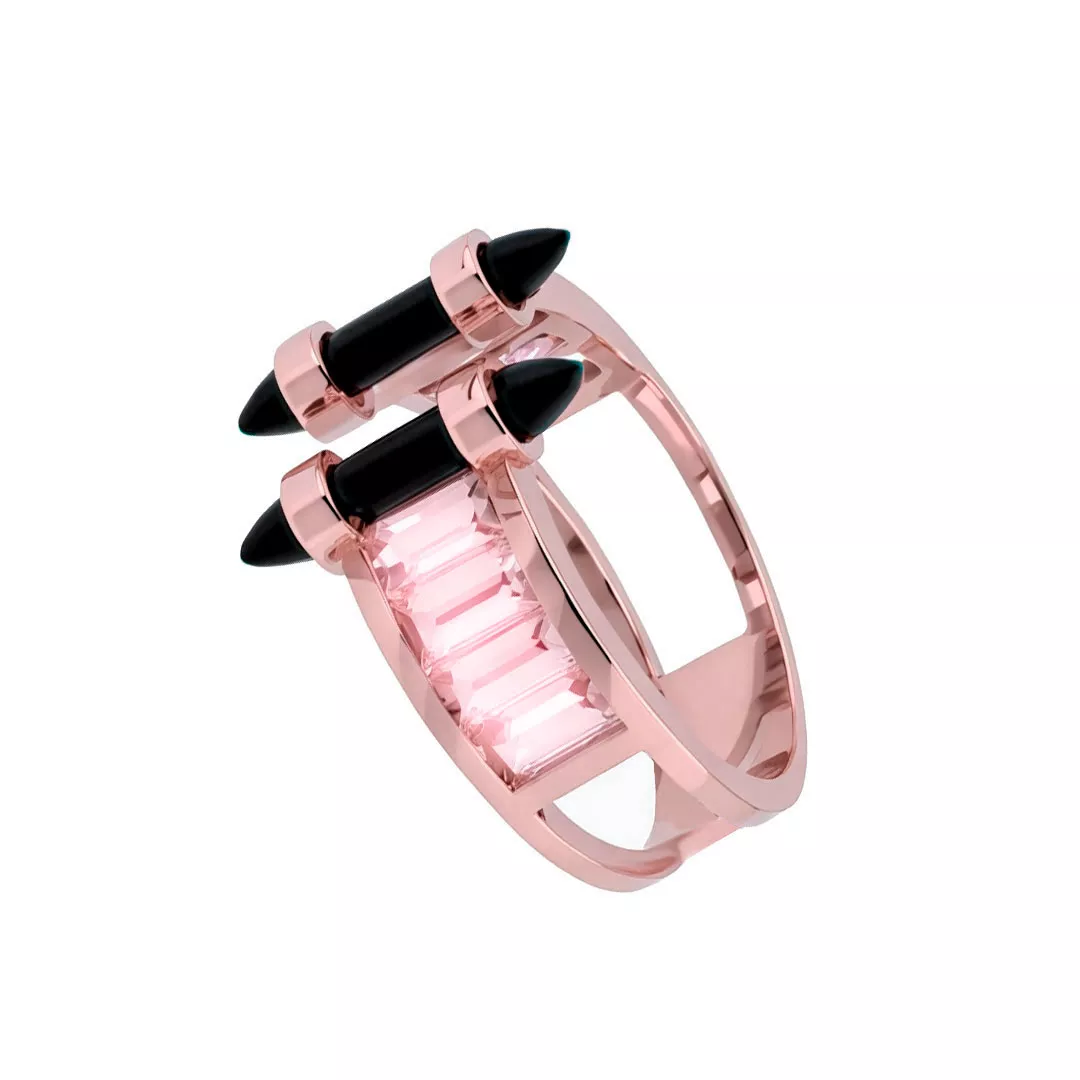 Anillo de oro rosa 18 ktes "Dualidad" anillo de oro rosa con cuarzos y onix marca Perelli nombre Dualidad foto toma de lado
