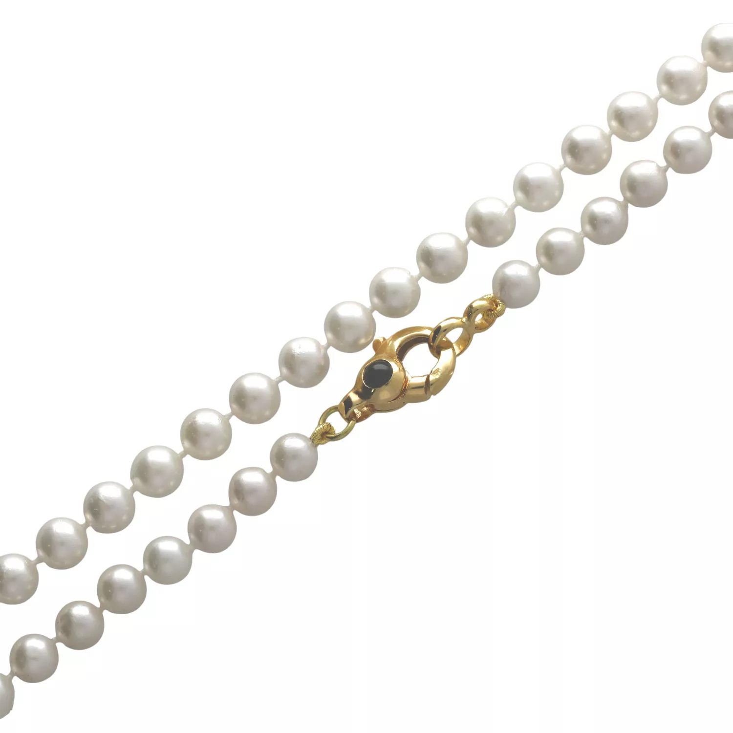 Collar de perlas cultivadas y mosqueton 083_25Q1 collar de perlas cultivadas con mosqueton de oro y zafiros vista para parrilla web