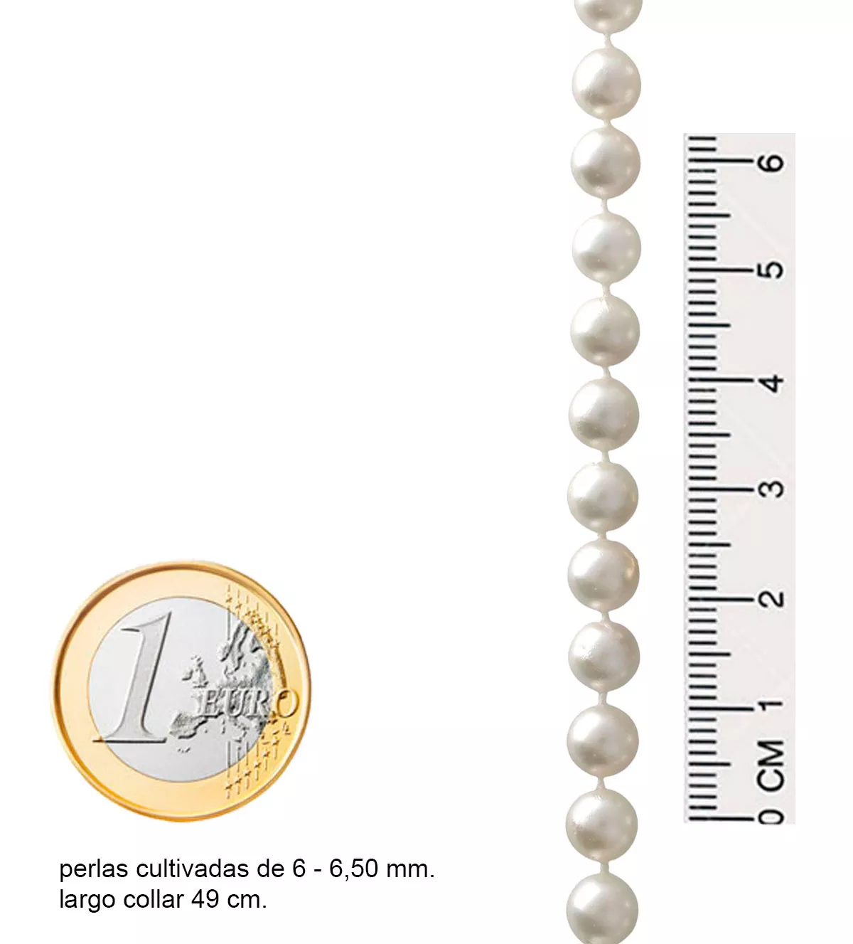 Collar de perlas cultivadas y mosqueton 083_25Q1 collar de perlas cultivadas con mosqueton de oro y zafiros vista con medidas