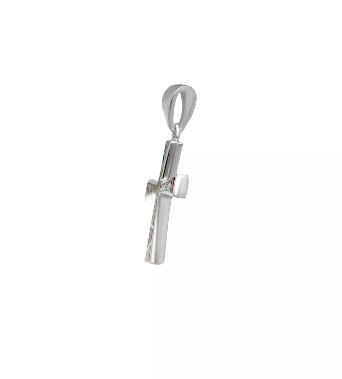 Cruz de plata "Mosaico" cruz de plata y nacar foto toma lateral