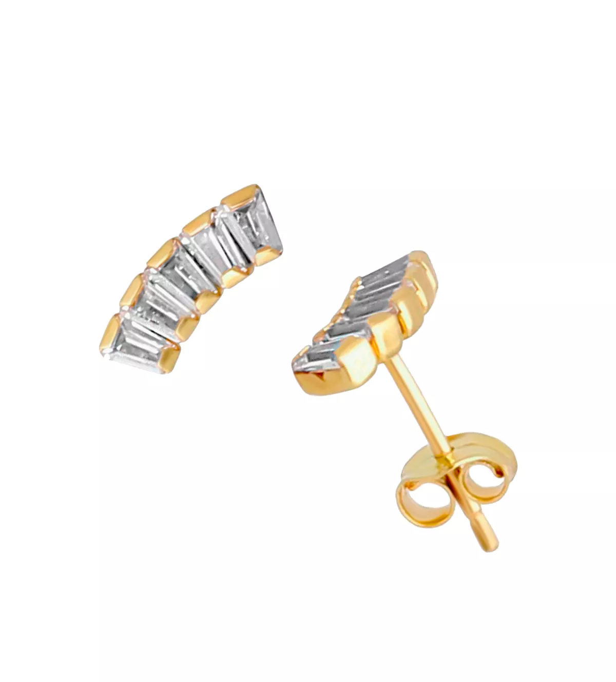 Pendientes de oro 18k con circones "Abanico" pendientes de oro y circonitas Abanico toma modelo frontal y lateral