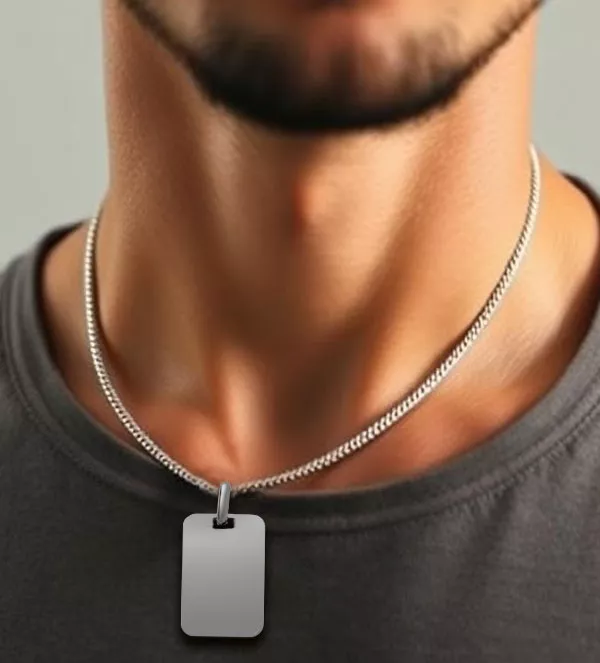 Chapa de identidad de plata 031_119-PLA-P1F chapa de identidad de plata toma modelo hombre