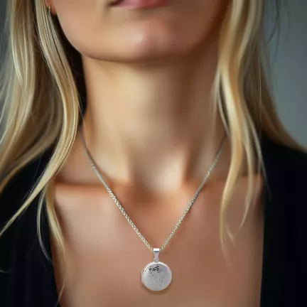 colgante de plata guardapelos grabado foto modelo IA