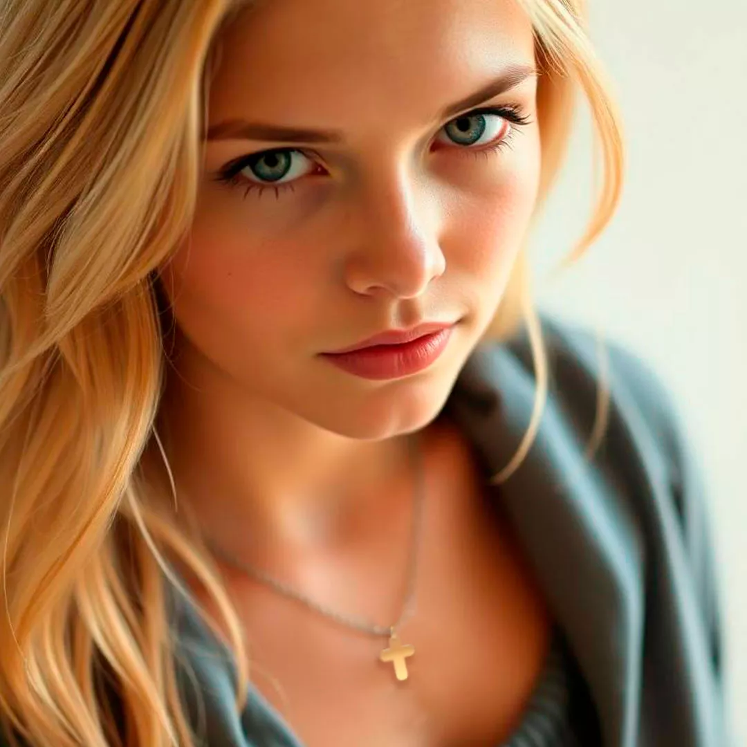 Cruz de oro 18K "Redención" cruz de oro 18k vista frontal foto modelo IA