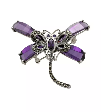 broche de plata para solapa libelula alas moradas