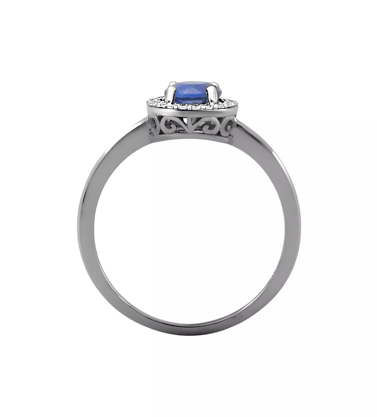 Anillo de oro blanco 18 ktes "Blue" anillo de compromiso con brillantes y zafiro azul vista cenital