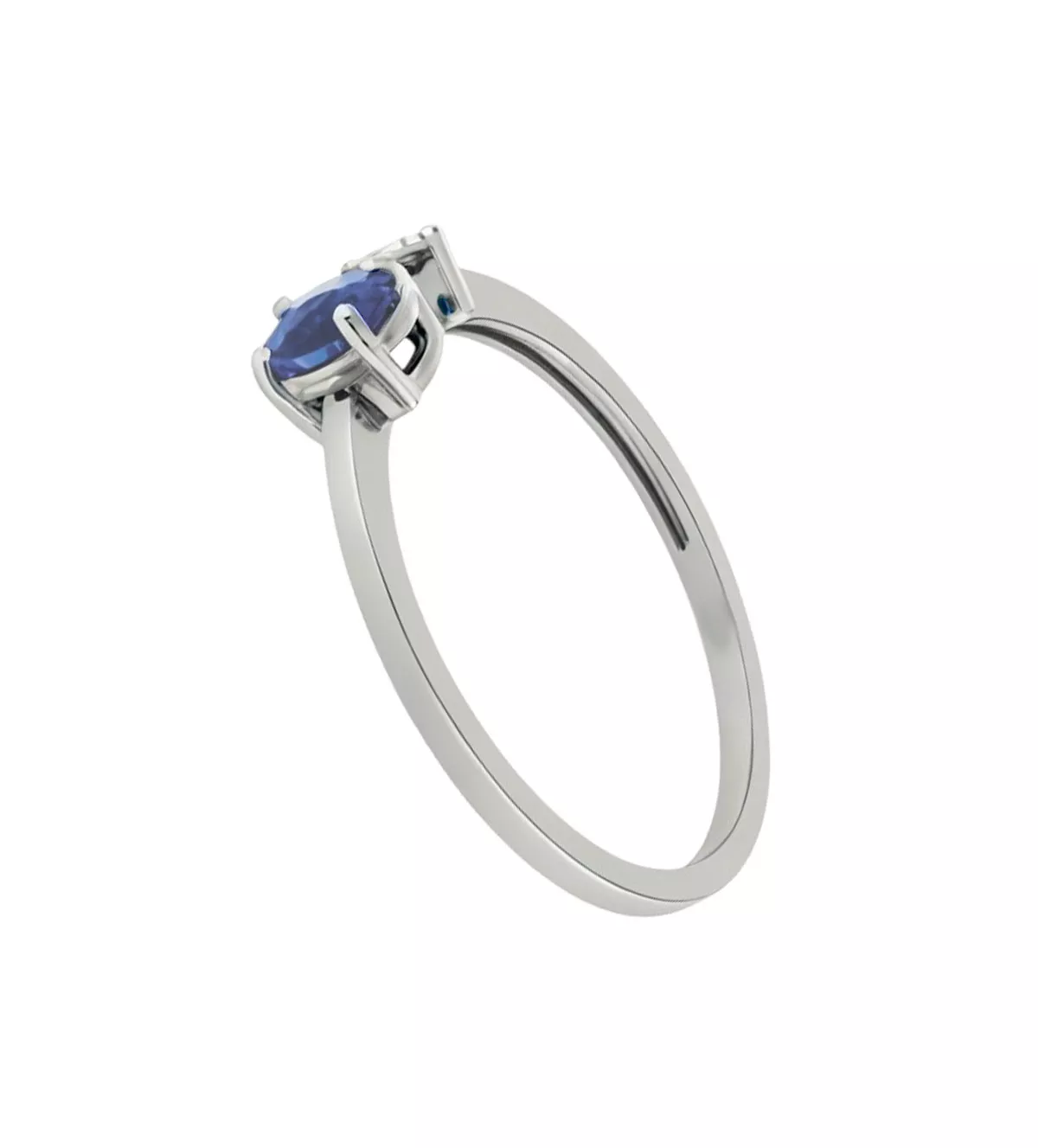 Anillo de oro blanco 18 ktes "Azul Anochecer" anillo de oro blanco con zafiro y diamantes anochecer azul vista de lado
