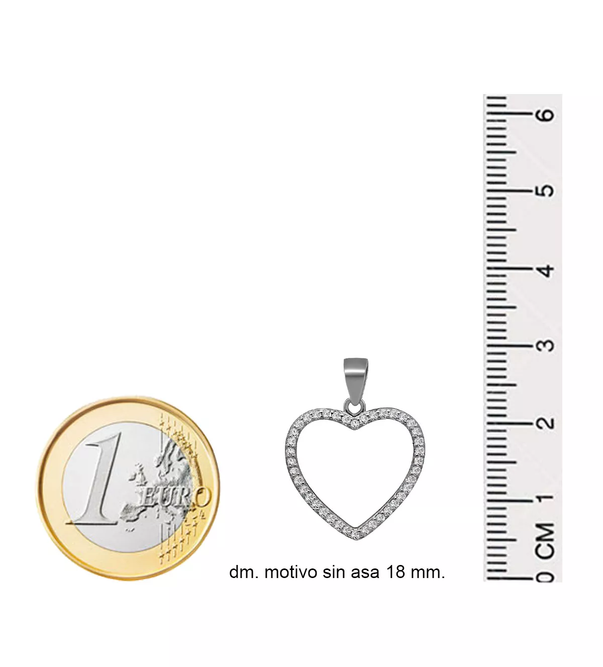 Colgante de plata corazón con circones colgante de plata con circones fotografia de medidas