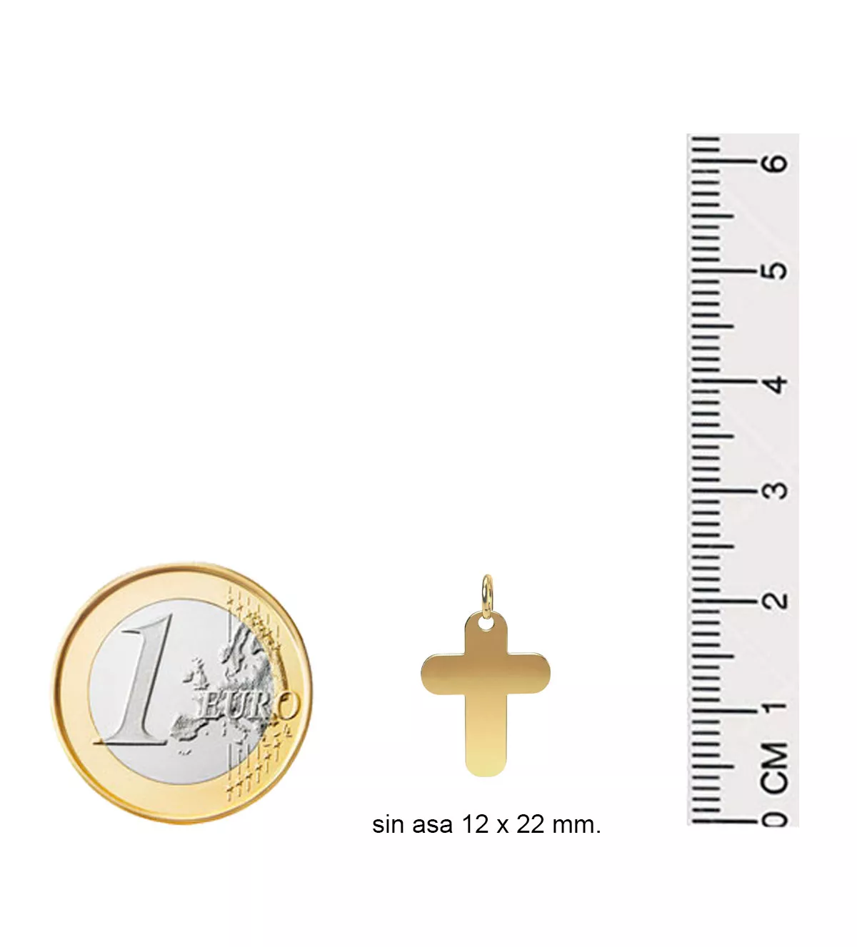 Cruz de oro "Redención" cruz de oro amarillo Redención vista con medidas