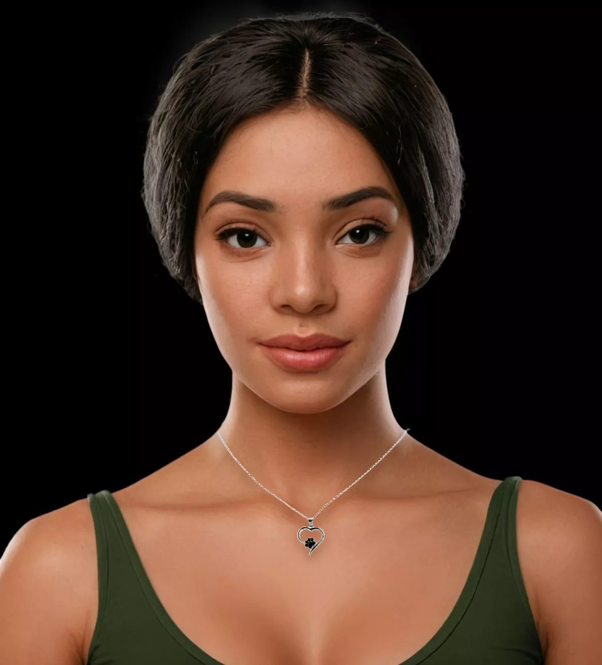 gargantilla de plata huella de amor toma sobre modelo IA