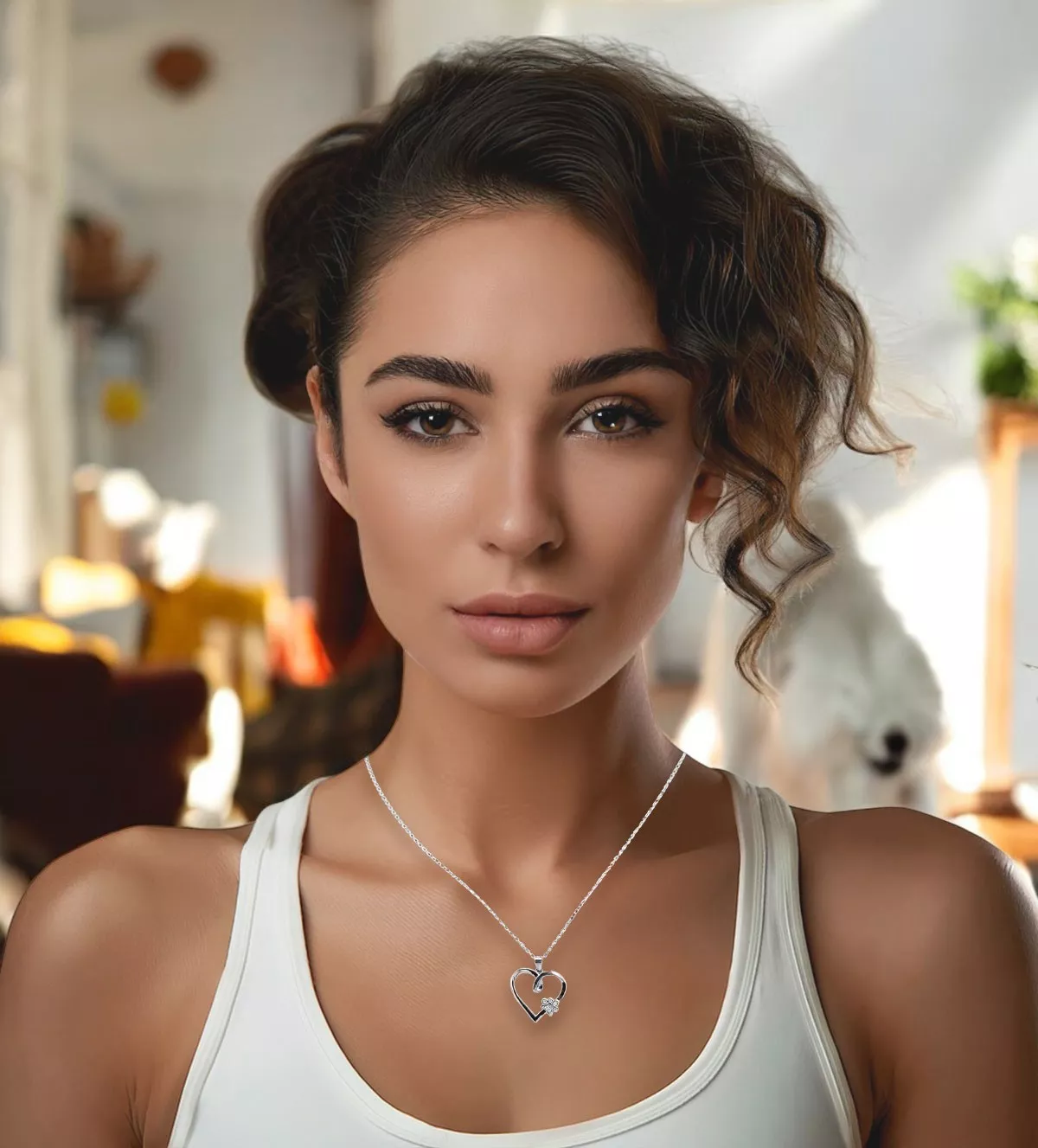 Gargantilla de plata y circones Corazón "Huella de Amor" gargantilla de plata huella de amor con circones foto modelo IA
