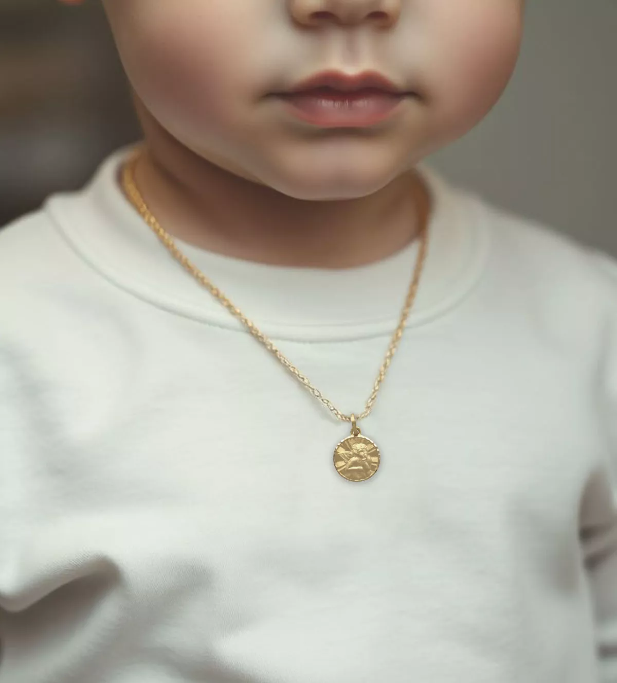 medalla de oro angel de la guarda toma niño IA