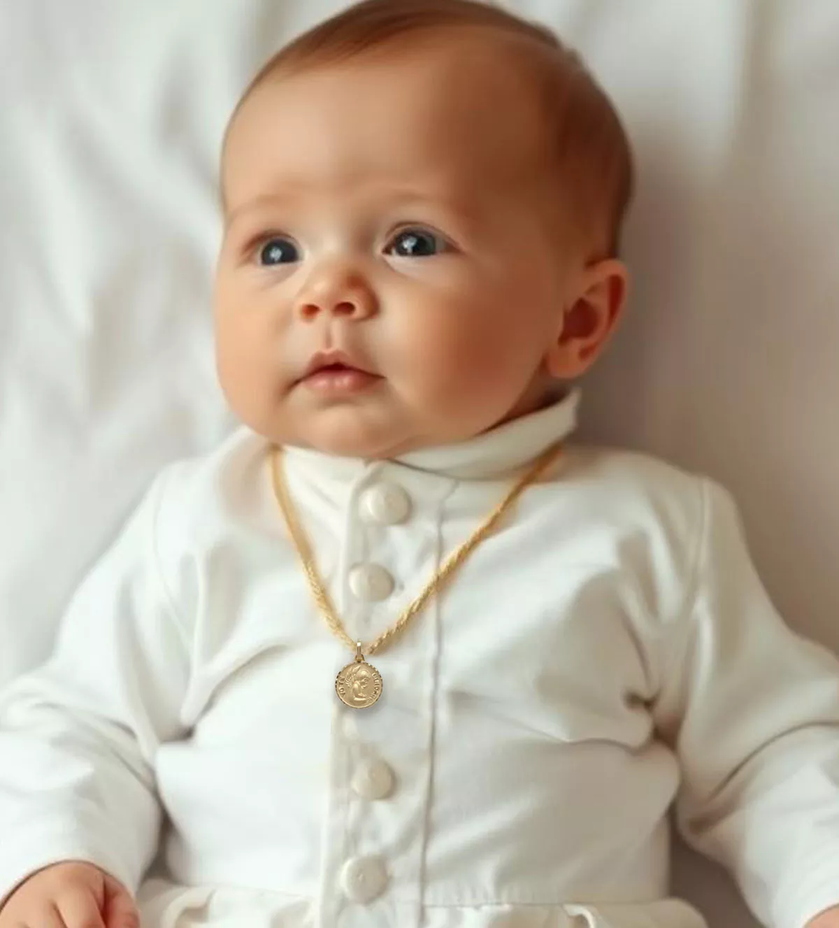 Medalla de oro Ángel de la Guarda TE CUIDARE medalla de oro angel de la guarda yo te cuidare toma con modelo bebe IA