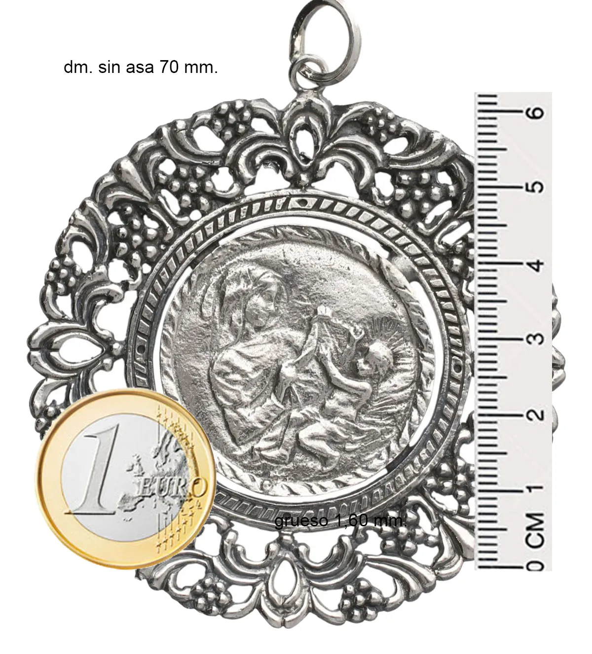 Medalla de Cuna plata de ley 297_872652 medalla de cuna en palma de la mano medidas