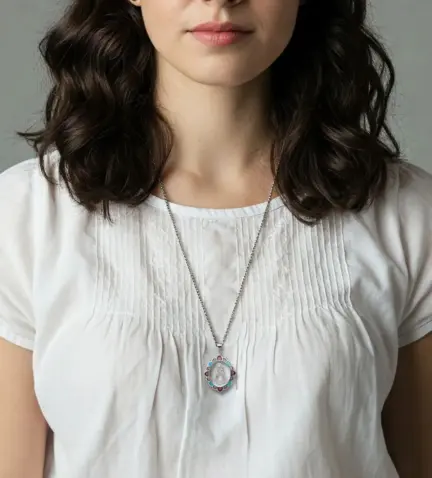 medalla-de-plata-virgen-de-covadonga- foto con modelo mujer