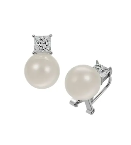 Pendientes de plata con Perla y Circón 280_2025069 Pendientes de plata con perlas cultivadas de 11 mm y circones brillantes. Diseño pendientes de plata con perlas cultivadas 280_2025069