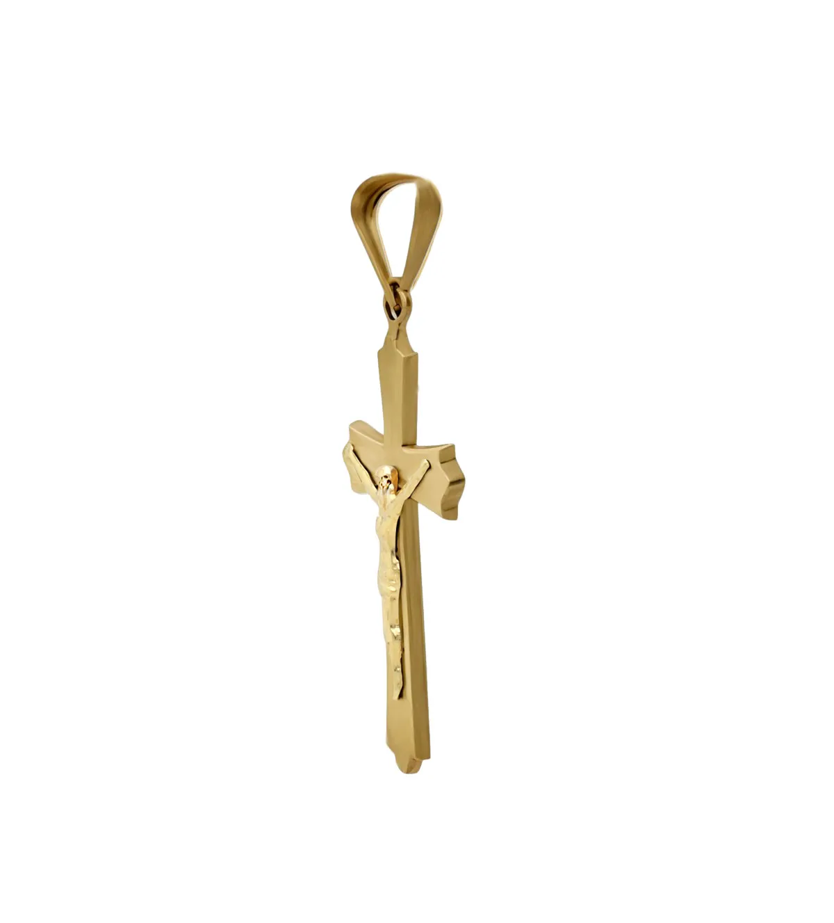 Cruz de oro 18K TRILOBULADA con Cristo 036_BB_25X26 cruz-de-oro-crucifijo-036_BB_25X26 con toma lateral