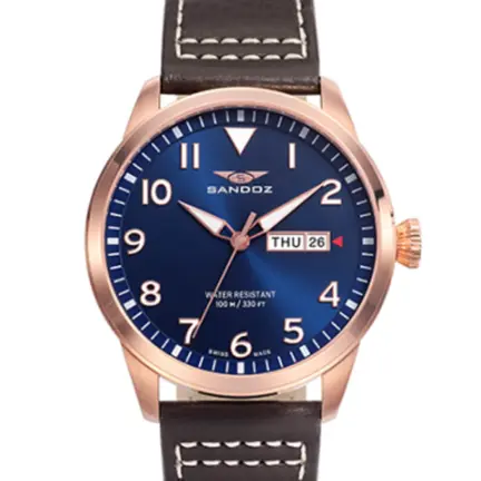 Reloj Sandoz Pilot cronógrafo acero y piel 81421-35