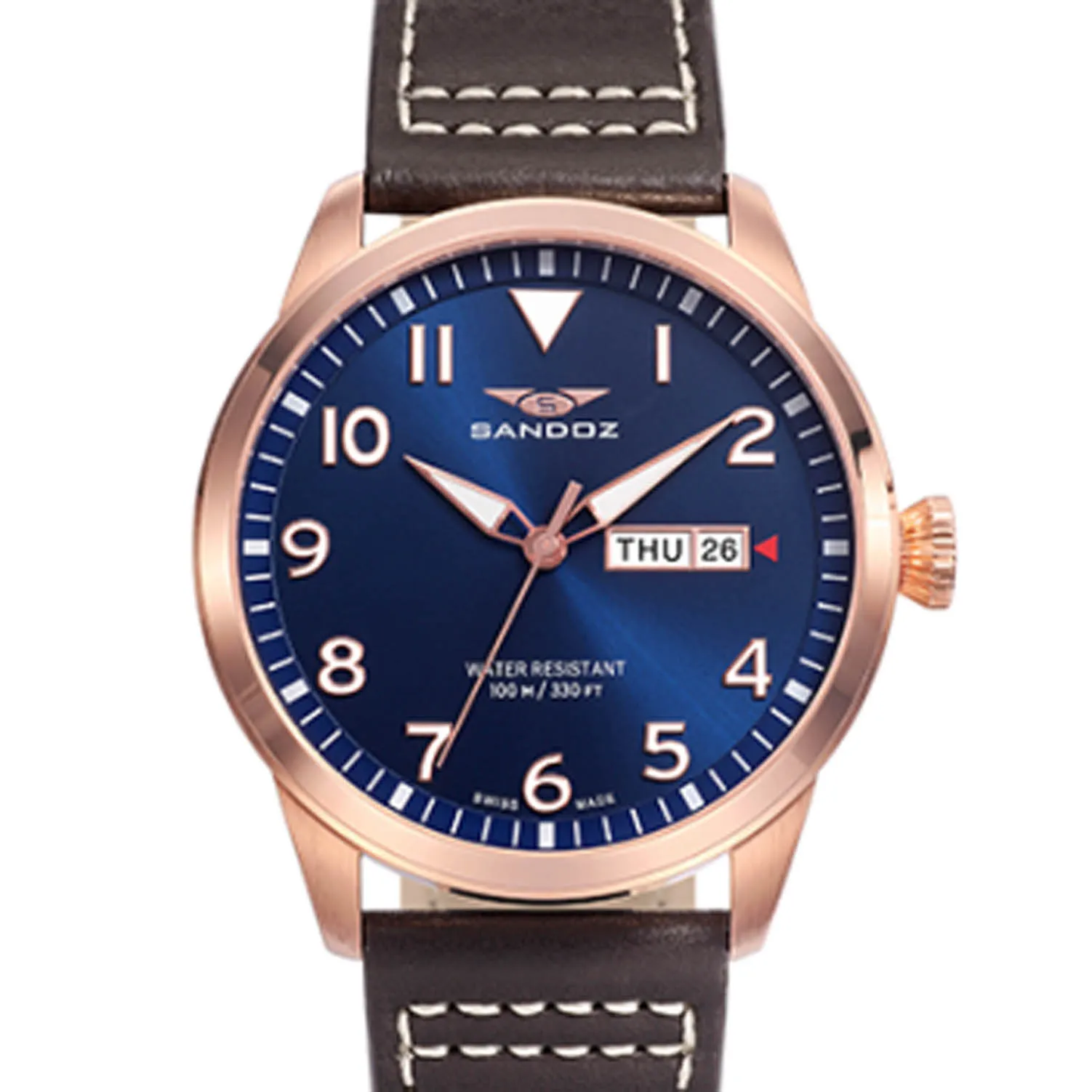 Reloj Sandoz Pilot cronógrafo acero y piel 81421-35