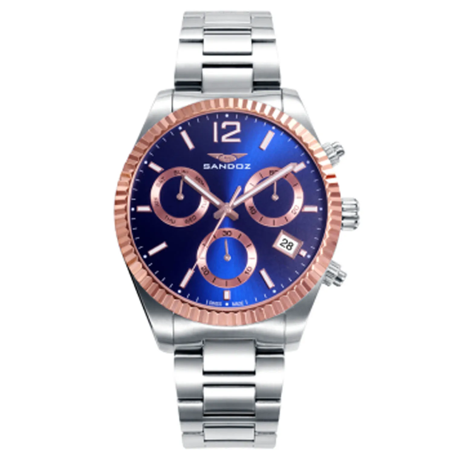 Reloj cronógrafo Sandoz acero bisel chapado 81527-35 Reloj cronógrafo Sandoz acero bisel chapado 81527-35