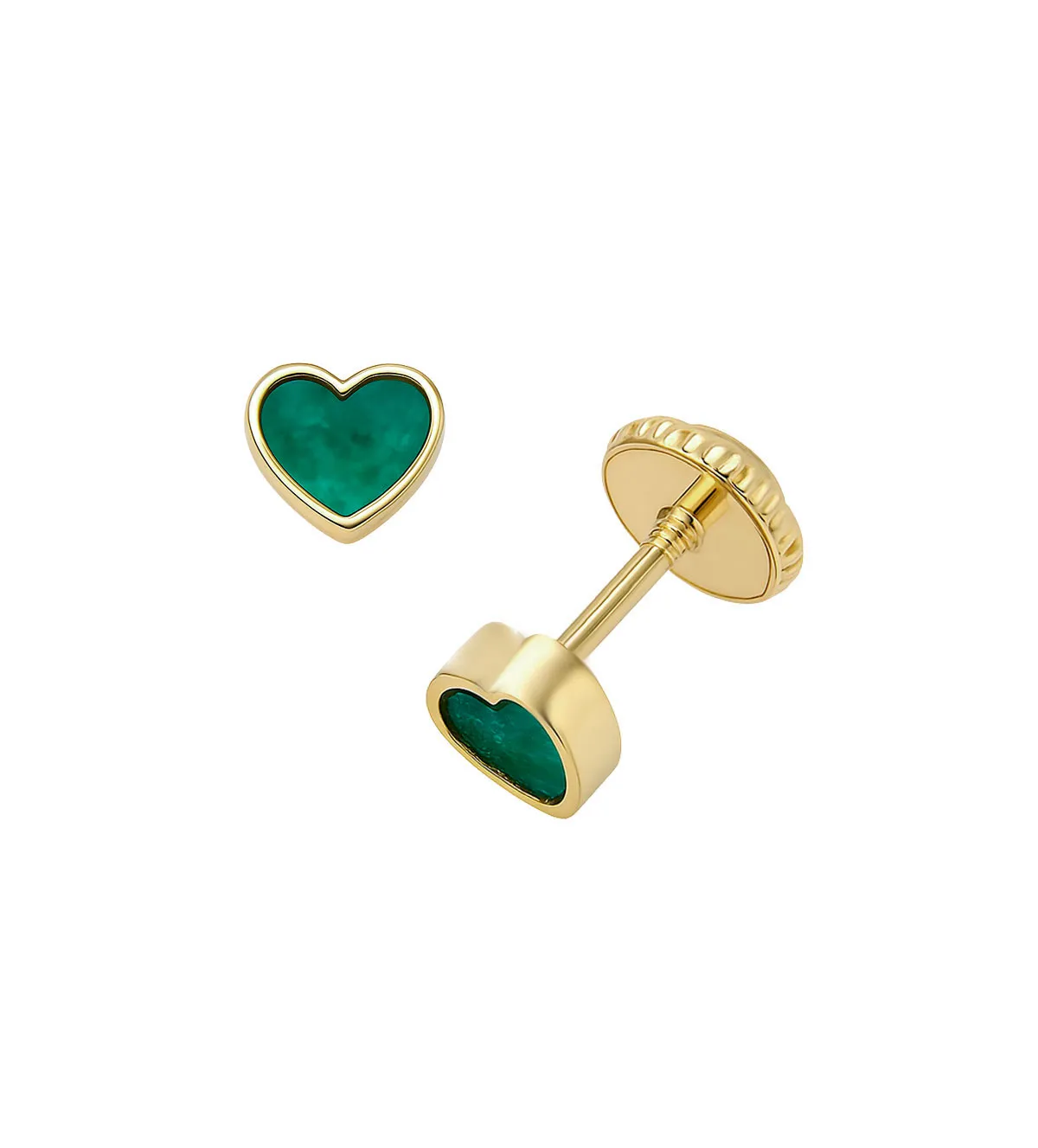 Pendientes de bebe oro 18k y malaquita 323_23105 pendientes de bebe oro 18 ktes y malaquita forma de corazon para bebe o ninas