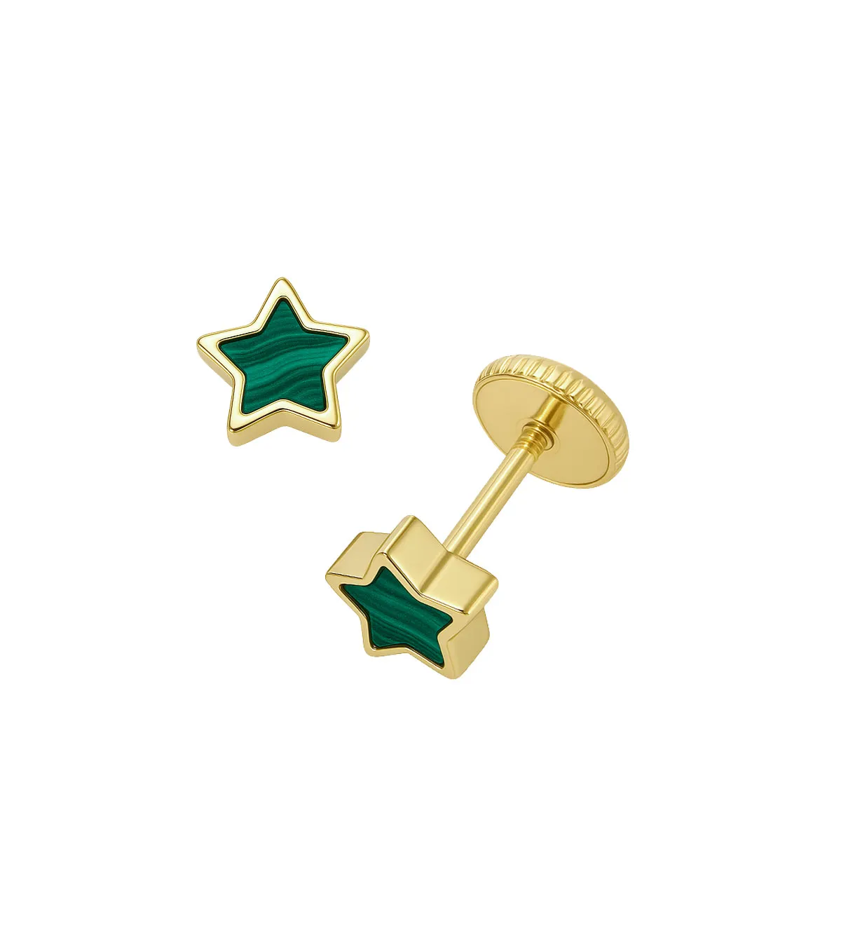 Pendientes de bebe oro 18k y malaquita 323_23123 pendientes de bebe oro amarillo 18 ktes con malaquita forma de estrella