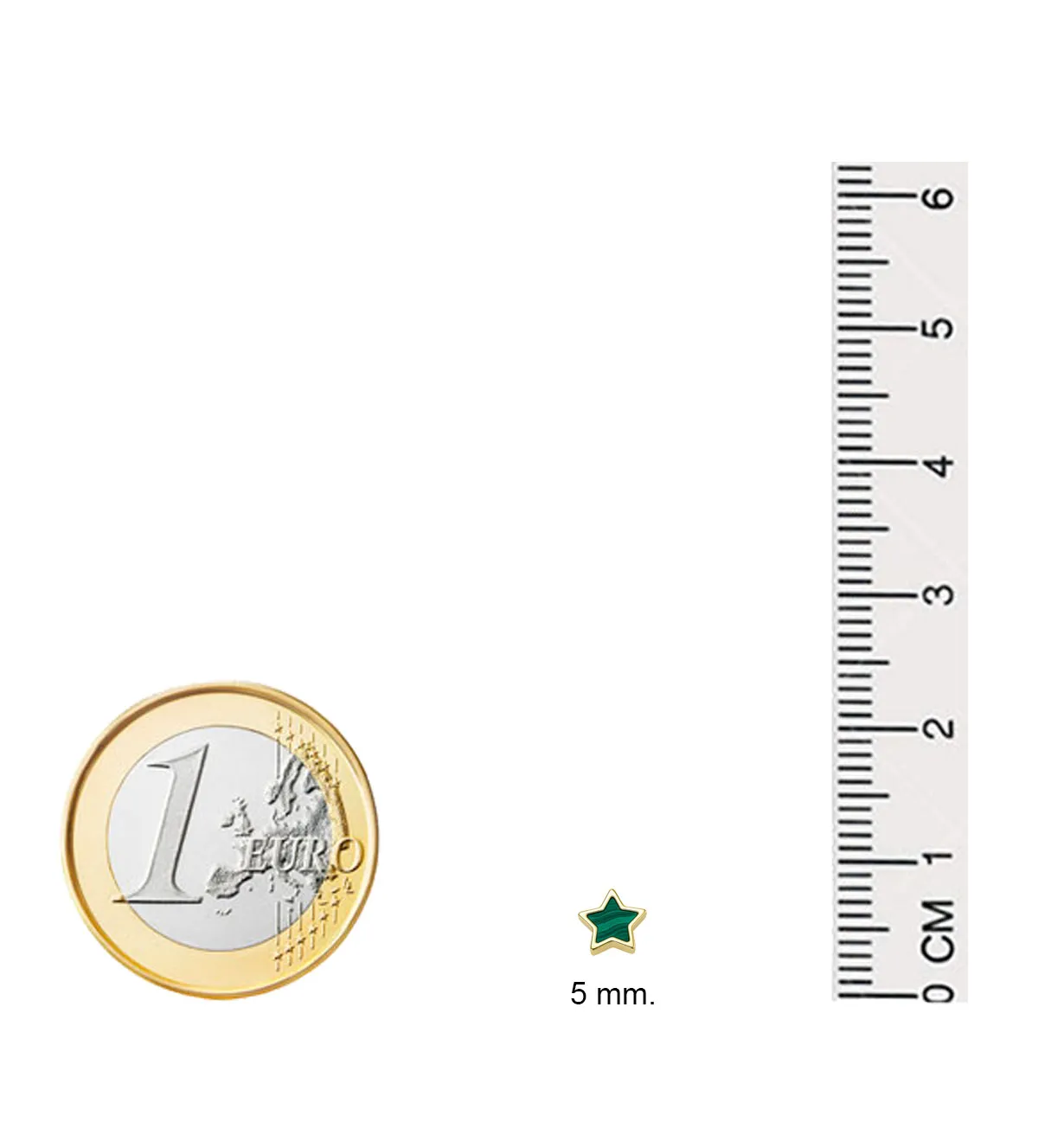 Pendientes de bebe oro 18k y malaquita 323_23123 pendientes de bebe oro amarillo 18 ktes con malaquita forma de estrella foto medidas