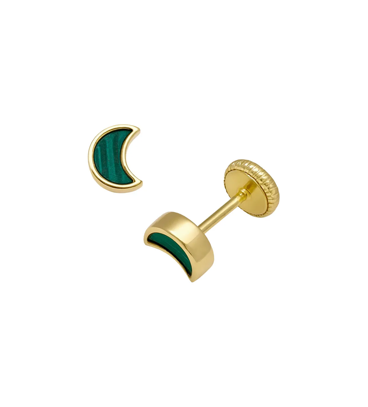 Pendientes de bebe oro 18k y malaquita 323_23124 pendientes de bebe oro 18 ktes forma de media luna con malaquita