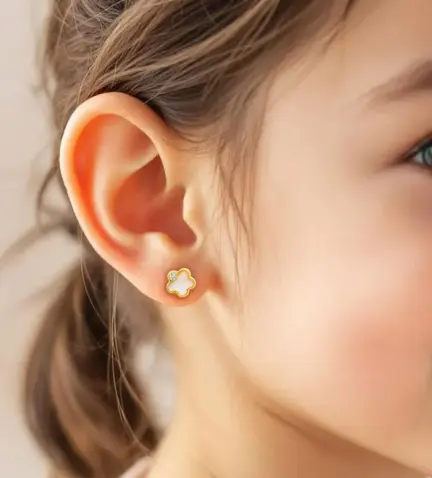 pendientes de oro 18k con nacar y circon modelo nina