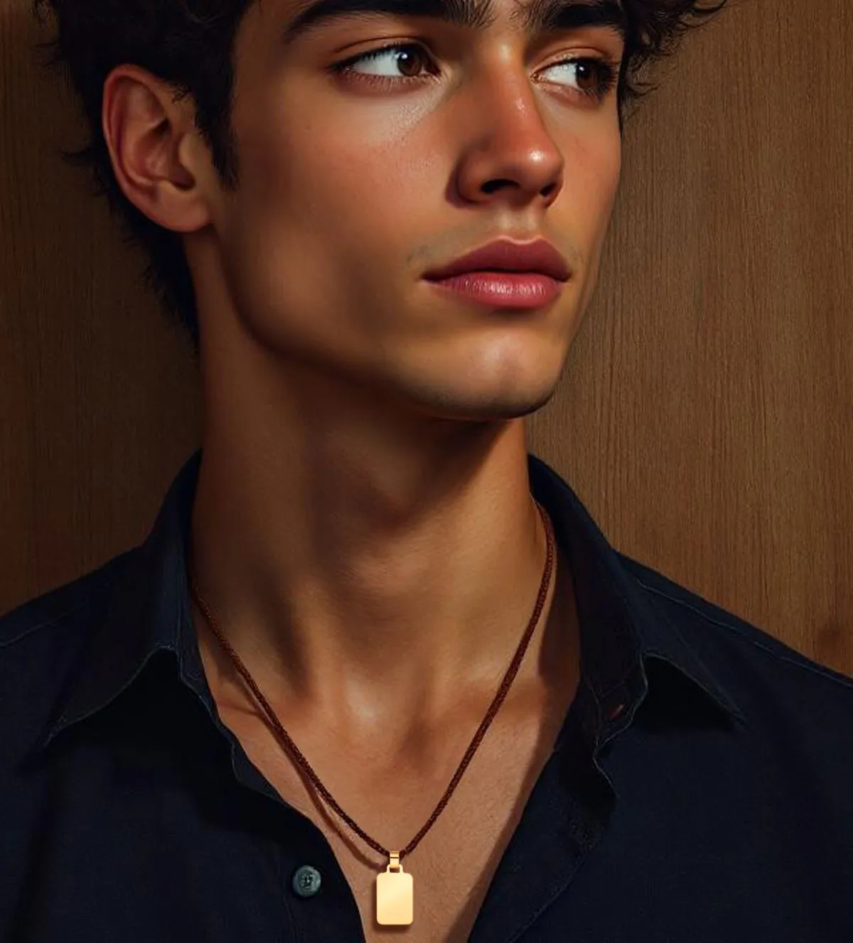 Chapa de identidad de oro 243_000-05660 chapa-de-identidad-de-oro-rectangular-243_000-05660 toma con modelo masculino