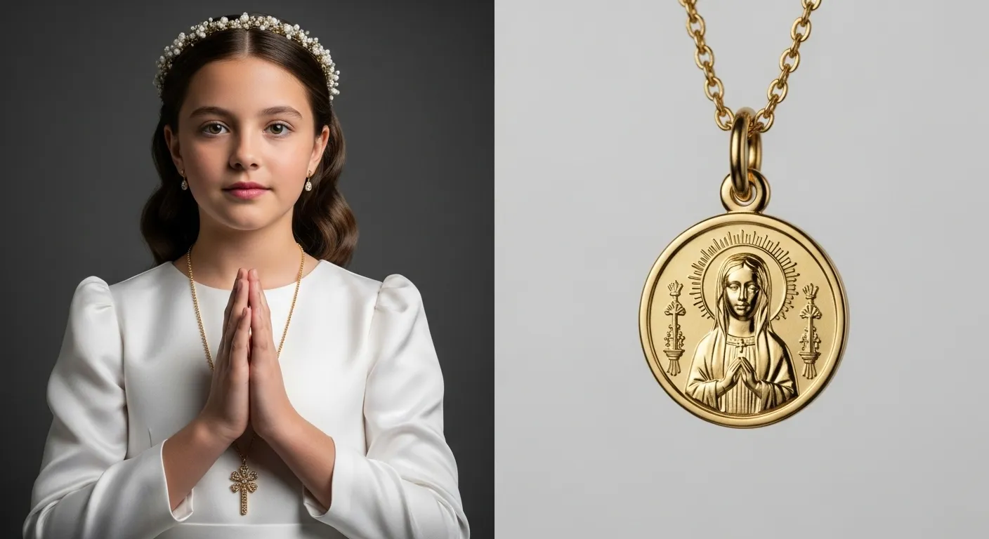 Medallas de comunión en oro 18k: símbolo de fe y elegancia para este día único Medallas de comunion en oro 18k simbolo de fe y elegancia para este dia unico3