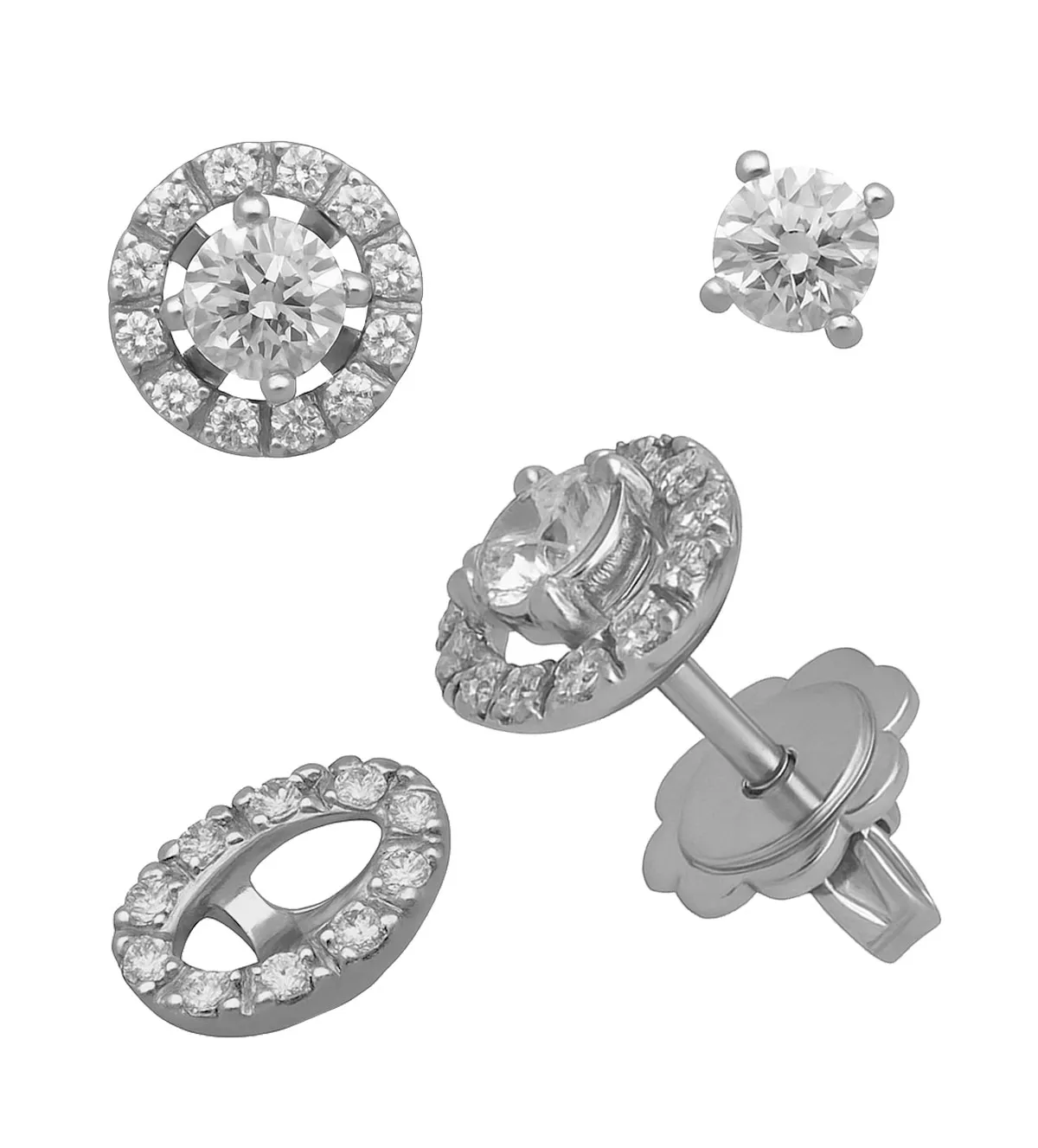 Pendientes de oro blanco 18K. 2 en 1 con brillantes 169_ORL100-62 pendientes-de-oro-blanco-18-ktes-con-brillantes-2-en-1-desmontables-169__ORL100-62 toma diferentes piezas