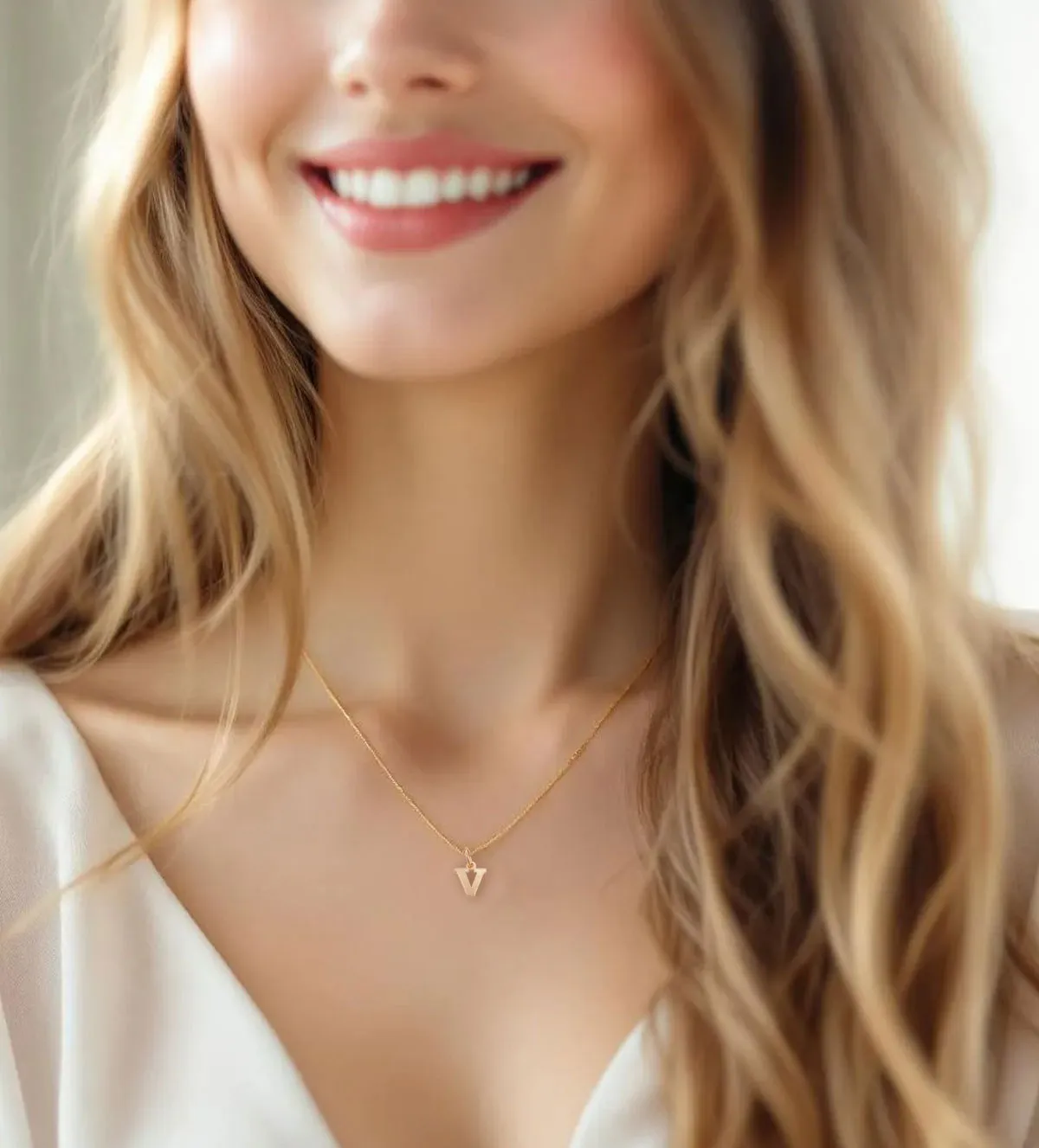 Colgante de oro Inicial V 036_BB_25F18 colgante de oro inicial V 036_BB_25F18_10 modelo mujer