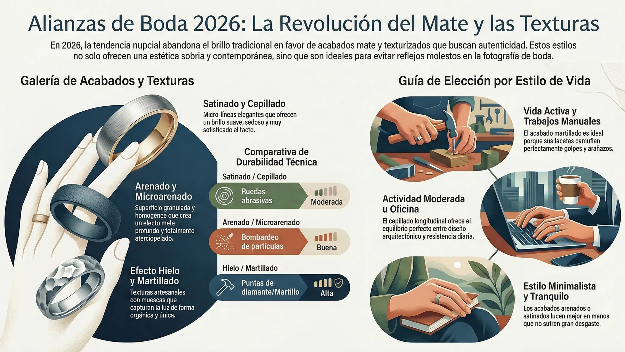 Alianzas de Boda 2026: Texturas y acabados mates que rompen con lo clásico Alianzas de Boda 2026 Texturas y acabados mates que rompen con lo clasico 12