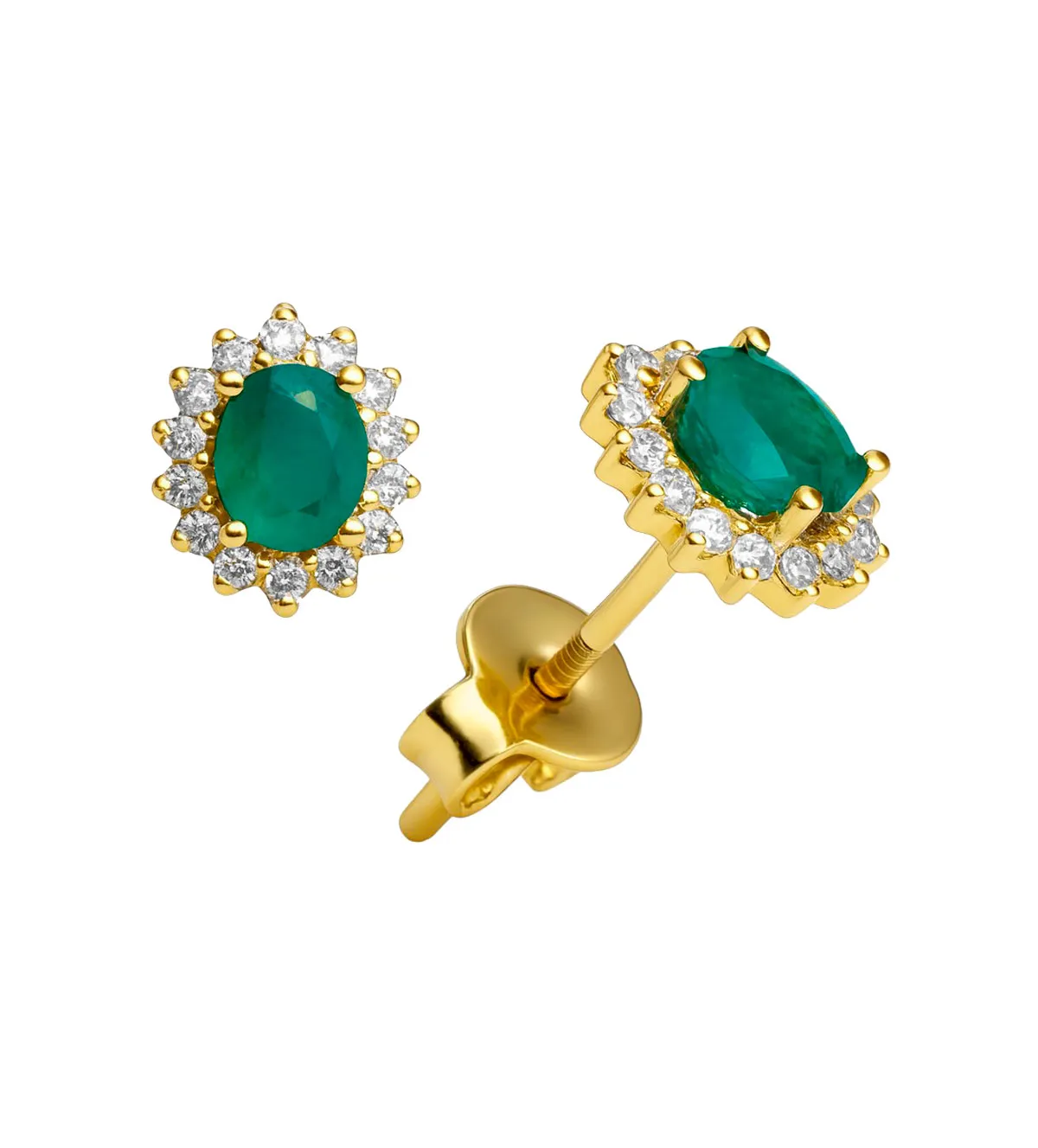 Pendientes de oro 18k con piedra preciosa orlada de brillantes 243_376-0055X pendientes de oro ley 18k con esmeralda y brillantes 243_376-00554