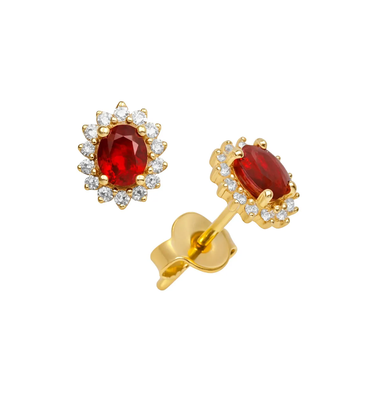 Pendientes de oro 18k con piedra preciosa orlada de brillantes 243_376-0055X pendientes de oro ley 18k con rubi y brillantes 243_376-00552